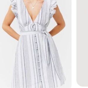 Striped V-Neck Ruffle Sleeve Dress